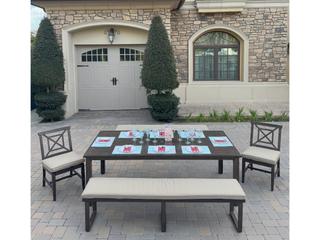 Atlantis 5-Piece Rectangular Dining Set with Cast Aluminum Frame in Walnut