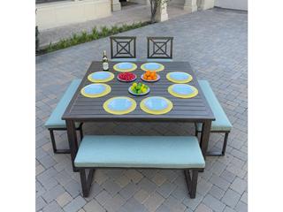 Atlantis 6-Piece Cast Aluminum Dining Set with Square Table in Walnut