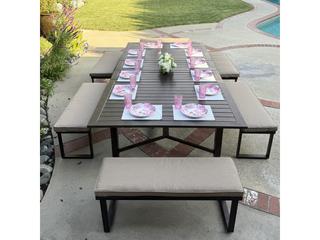 Atlantis 13-Piece Walnut Aluminum Extension Dining Set with Swivel Rockers