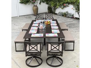 Atlantis 9-Piece Rectangular Extension Dining Set with Benches in Walnut