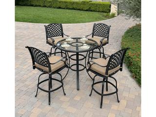 Nassau 42-Inch Round Cast Aluminum 5-Piece Bar Set in Antique Bronze