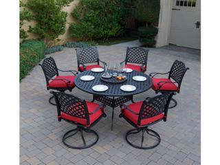Nassau 60-Inch Round Cast Aluminum 8-Piece Dining Set in Antique Bronze