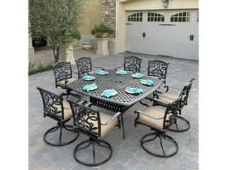 Santa Monica 9-Piece Cast Aluminum Square Dining Set in Antique Bronze