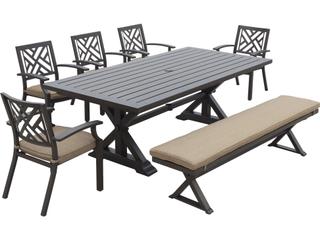 Darlee Outdoor Living Brooklyn Aluminum Multibrown 7 Piece Dining Set in Sesame Cushions with 86''W x 44''D Rectangular Dining Table