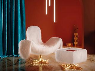 Driade Cocky Gold Fur Ottoman
