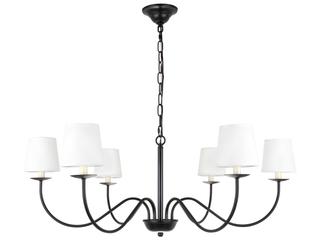 Eclipse 6-Light Chandelier with White Linen Shades in Black