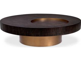 Otus Square Coffee Table in Mocha Oak Veneer and Brushed Brass