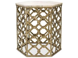 Ethnicraft Side Table Stratham Antique Brass Finish Marble Top