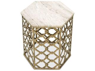 Ethnicraft Side Table Stratham Antique Brass Finish Marble Top