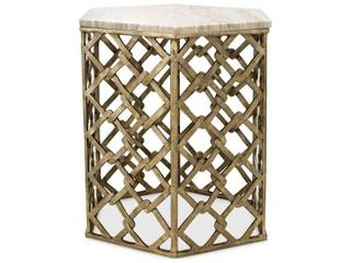 Ethnicraft Side Table Stratham Antique Brass Finish Marble Top