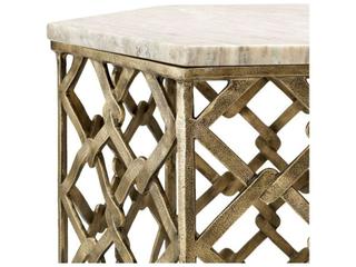 Ethnicraft Side Table Stratham Antique Brass Finish Marble Top