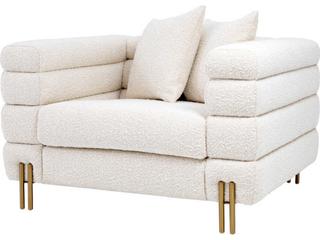 York Armchair in Bouclé Cream with Brushed Brass Legs