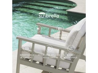 Eichholtz Outdoor White Finish Sunbrella Mineral Blue Sofa