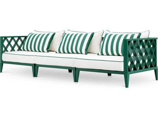 Eichholtz Outdoor White Finish Sunbrella Mineral Blue Sofa