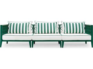Eichholtz Outdoor White Finish Sunbrella Mineral Blue Sofa