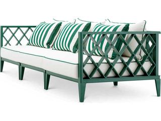 Eichholtz Outdoor White Finish Sunbrella Mineral Blue Sofa