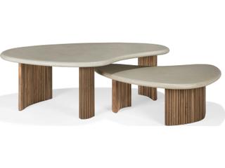 Ethnicraft Outdoor Boomerang Concrete And Reclaimed Teak Coffee Table