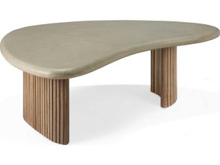 Ethnicraft Outdoor Boomerang Concrete And Reclaimed Teak Coffee Table