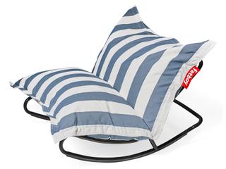 Fatboy Outdoor Original Bean Bag Chair Rock 'n Roll Rocker Bundle in Stripe Ocean Blue