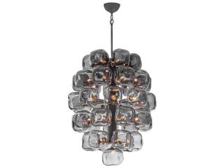 Perriand 40-Light Geometric Tiered Chandelier in Brushed Graphite with Smoke Glass