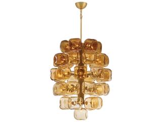 Perriand 40-Light Unlacquered Brass Geometric Tiered Chandelier