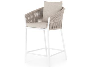Four Hands Outdoor Solano White Aluminum Ivory Rope Resin Counter Stool with Faye Sand Cushion
