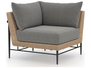 Four Hands Outdoor Solano Natural Hyacinth / Washed Brown Bronze Aluminum Resin Teak Corner Lounge Chair with Charcoal Cushion