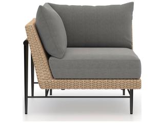 Four Hands Outdoor Solano Natural Hyacinth / Washed Brown Bronze Aluminum Resin Teak Corner Lounge Chair with Charcoal Cushion