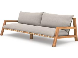 Four Hands Outdoor Solano Natural Teak / Ivory Strap Sofa with Stone Grey Cushion
