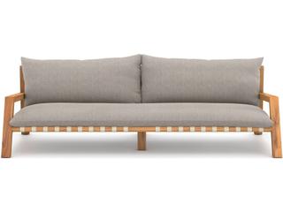 Four Hands Outdoor Solano Natural Teak / Ivory Strap Sofa with Stone Grey Cushion