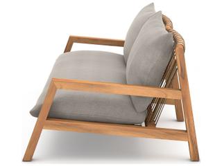 Four Hands Outdoor Solano Natural Teak / Ivory Strap Sofa with Stone Grey Cushion