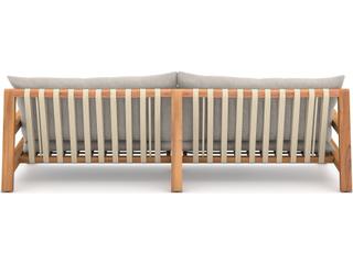 Four Hands Outdoor Solano Natural Teak / Ivory Strap Sofa with Stone Grey Cushion
