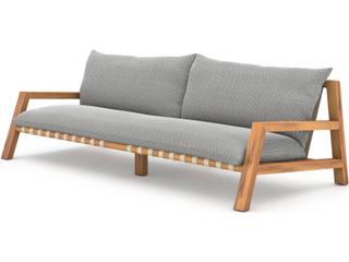Solano Natural Teak / Ivory Strap Sofa with Faye Ash Cushion