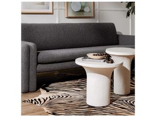 Four Hands Constantine Parra Round Plaster Molded Concrete White End Table
