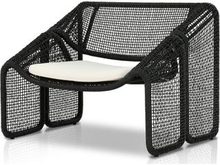Solano Aluminum Wicker Cushion Lounge Chair in Faux Black Hyacinth