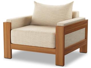 Four Hands Outdoor Duvall Natural Teak Lounge Chair with Casa Cream Cushion
