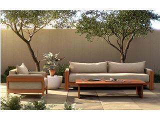 Four Hands Outdoor Duvall Natural Teak Lounge Chair with Casa Cream Cushion