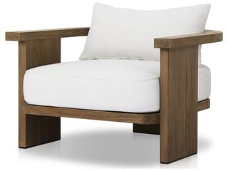 Four Hands Outdoor Solano Tahana Alessi Linen Stained Toasted Brown Teak Cushion Lounge Chair