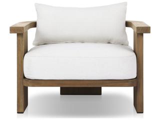 Four Hands Outdoor Solano Tahana Alessi Linen Stained Toasted Brown Teak Cushion Lounge Chair