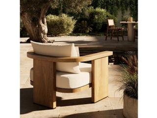 Four Hands Outdoor Solano Tahana Alessi Linen Stained Toasted Brown Teak Cushion Lounge Chair