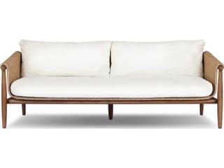 Four Hands Outdoor Grass Roots Cambrie Teak Wicker Cushion Sofa in Arashi Salt