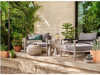Four Hands Outdoor Grass Roots Vintage White Ottoman