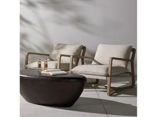 Four Hands Outdoor Solano Washed Brown Teak Lounge Chair with Faye Sand Cushion