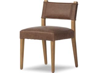 Berman Ferris Oak Wood Brown Leather Armless Dining Chair