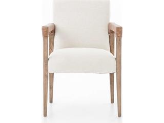 Four Hands Abbott Reuben Leather Solid Wood White Upholstered Arm Dining Chair