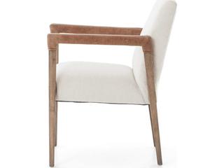 Four Hands Abbott Reuben Leather Solid Wood White Upholstered Arm Dining Chair