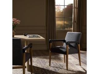 Four Hands Abbott Reuben Oak Wood Gray Upholstered Arm Dining Chair