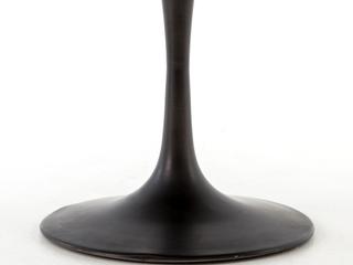Four Hands Hughes Powell Round Wood Bright Brass Clad Dark Rustic Black Light Burnt Oak Dining Table