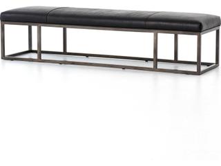 Beaumont Top Grain Leather Bench in Rider Black with Light Gunmetal Frame