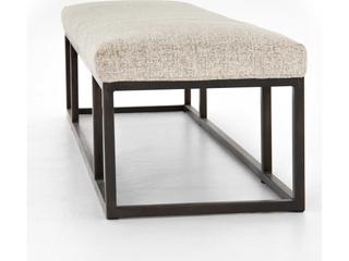 Four Hands Easton Plushtone Linen Light Gunmetal Cream Upholstered Accent Bench